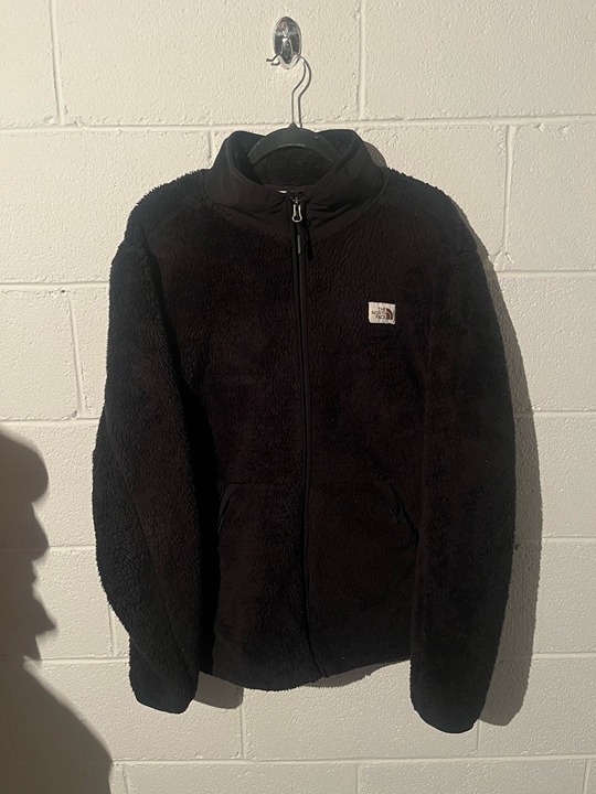 The North Face full zip up sherpa jacket black embroidered logo men size XL