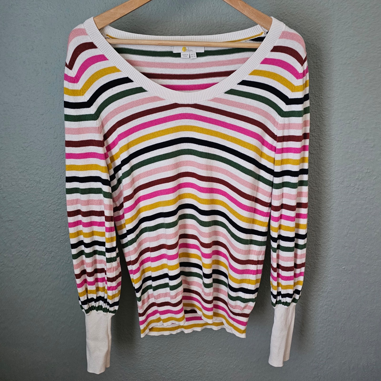 Boden Multicolor Striped Knit Cotton Wool Sweater Pullover Size US 10