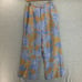 Amuse Medium Brown Blue Tropical Floral Print High-Waist Flowy Pants Linen Blend