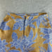 Amuse Medium Brown Blue Tropical Floral Print High-Waist Flowy Pants Linen Blend