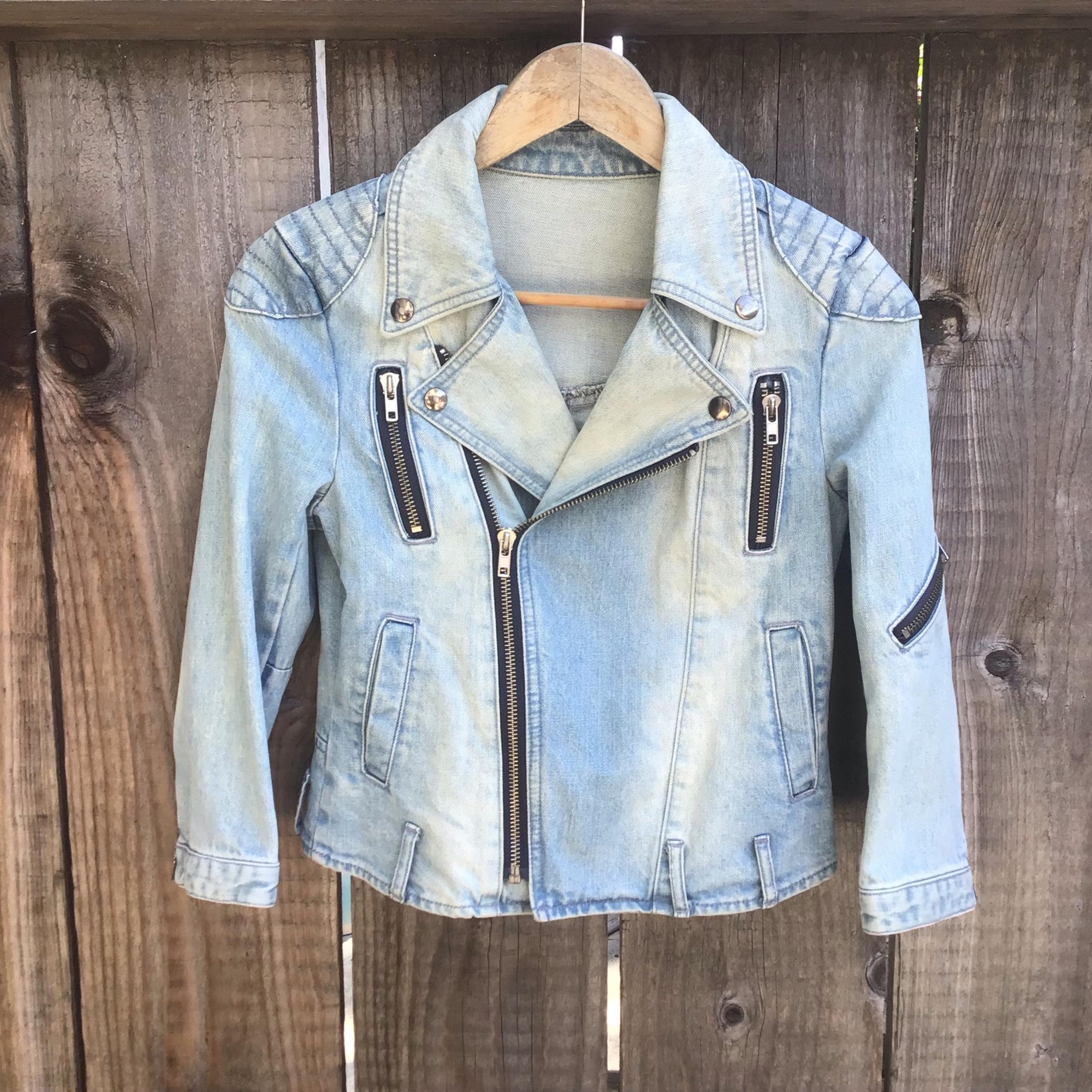 moto jean Jacket womens 2 full zip blue denim motorcycle biker light wash - MOUSSY