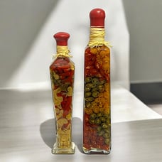 Chili Pepper Red Green Yellow Pepper Vinegar Kitchen Decor 2 Glass Bottle