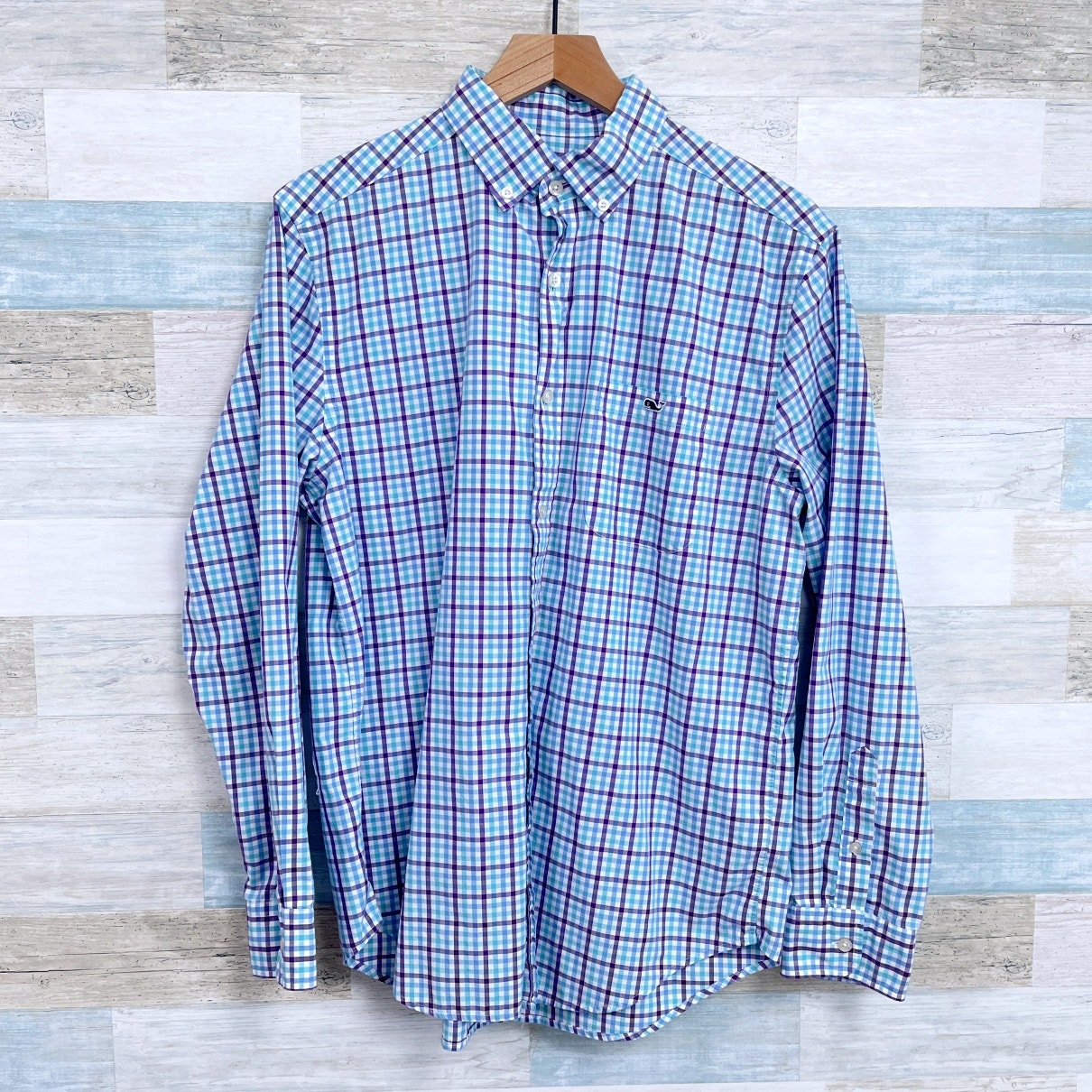 Vineyard Vines Classic Fit Tucker Shirt Purple Blue White Cotton Mens Medium
