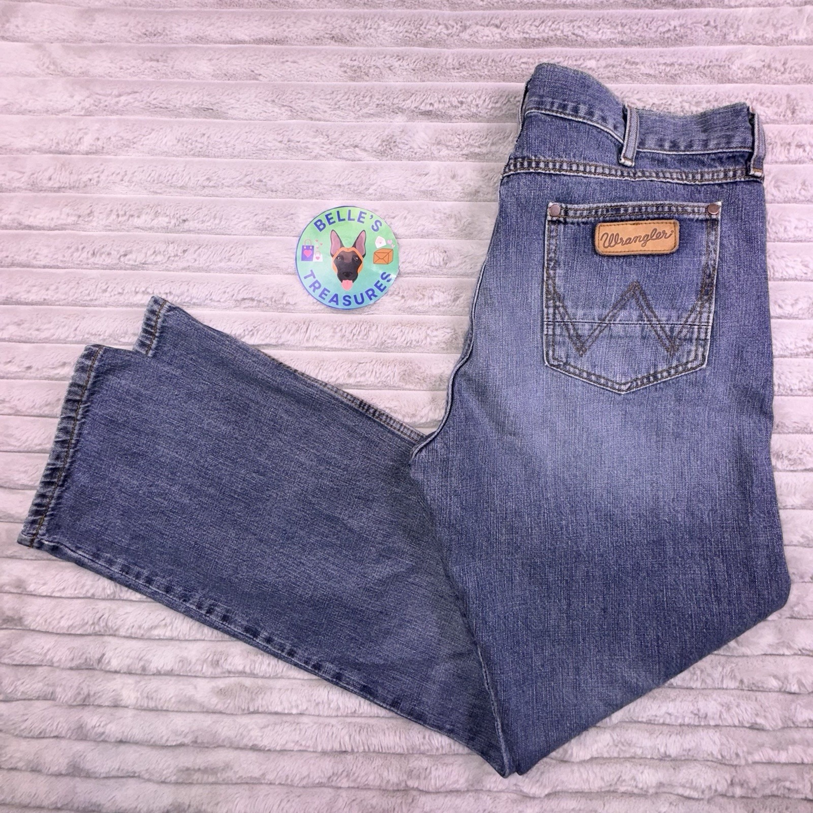 Wrangler Jeans Mens 35 x 34 Retro Slim Straight Stone Wash Denim Western Cowboy