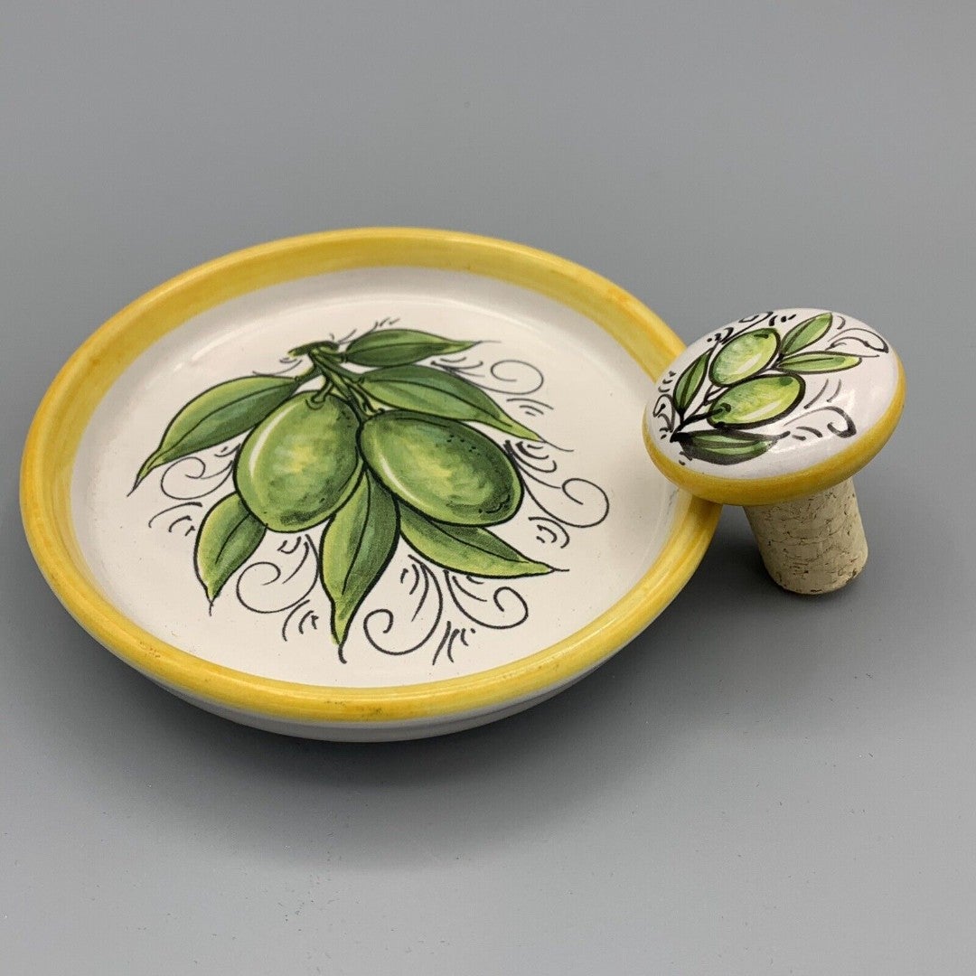 Ravello Italy Wine Coaster and Cork Set Olives Grapes Green Yellow White New