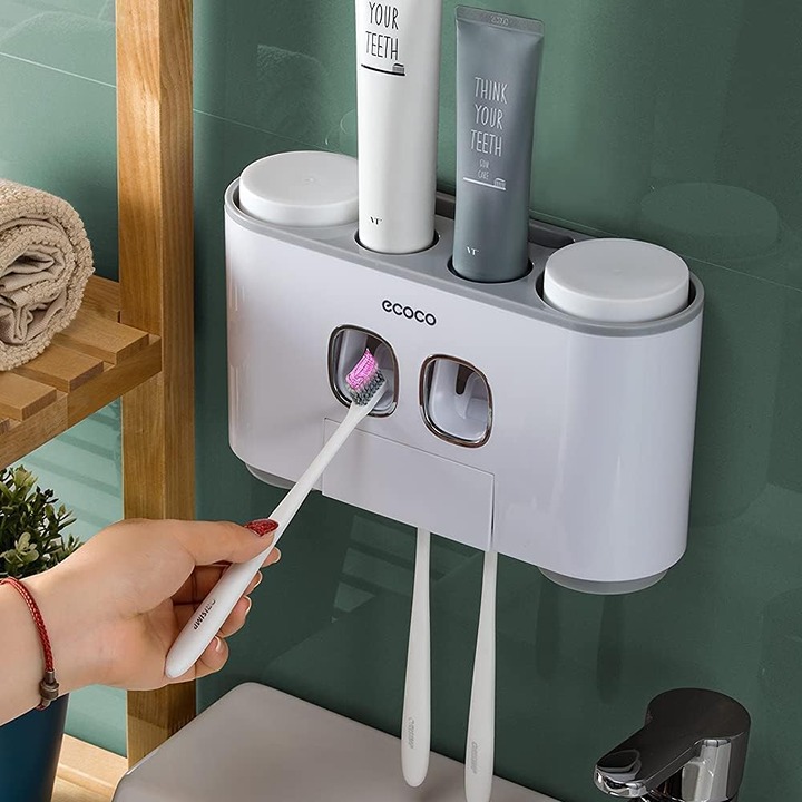 Toothbrush Holders with Toothpaste Dispenser Wall Mounted