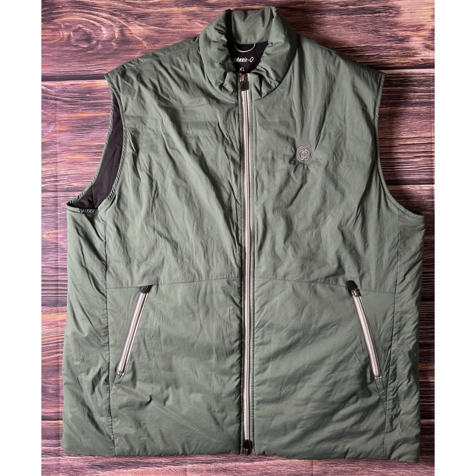 Johnnie-O Vest Mens XL Olive Green Puffer Lightweight Golf Zip Pockets Preppy