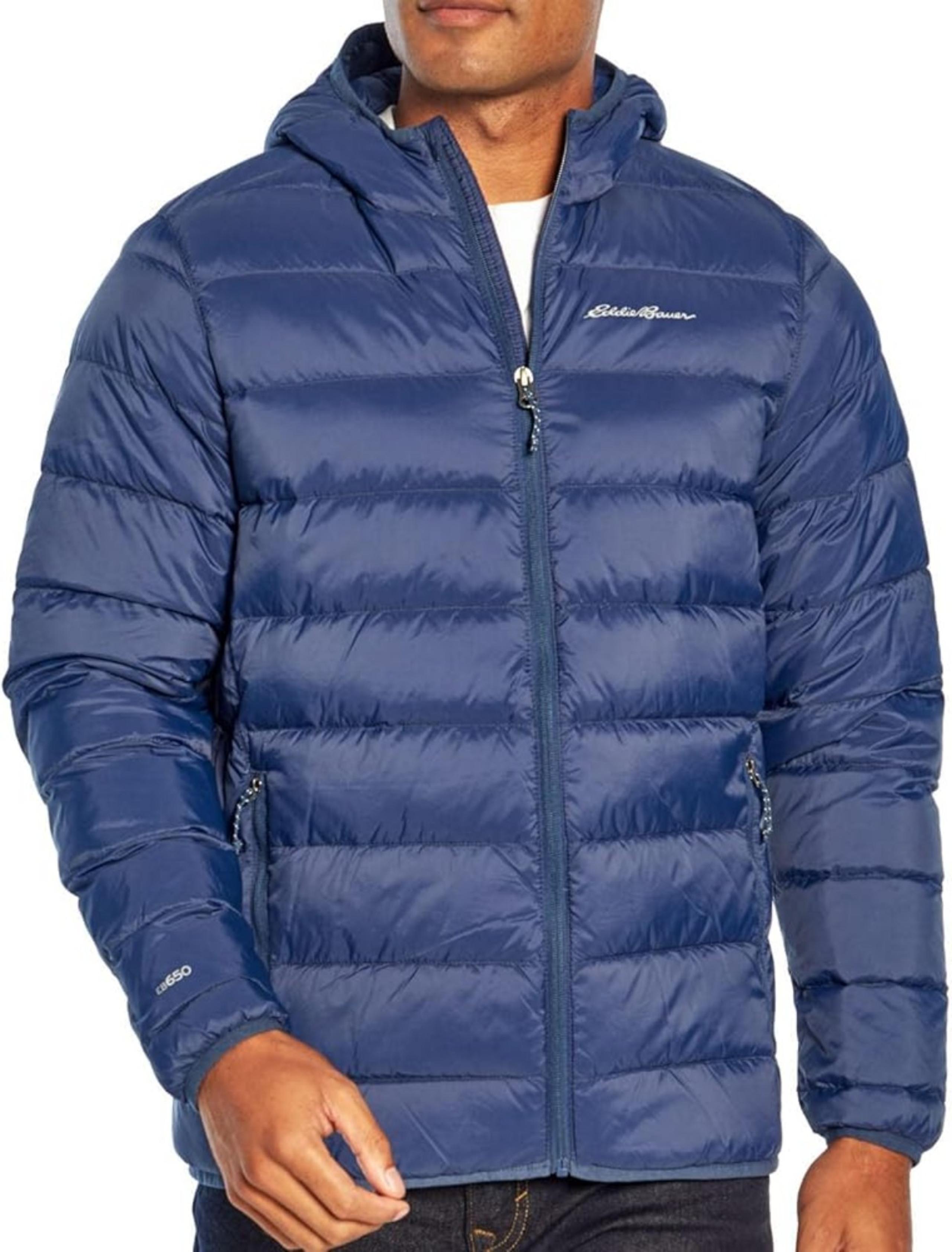Eddie Bauer Men's CirrusLite Hooded Down Jacket sz Large in Dusted Indigo