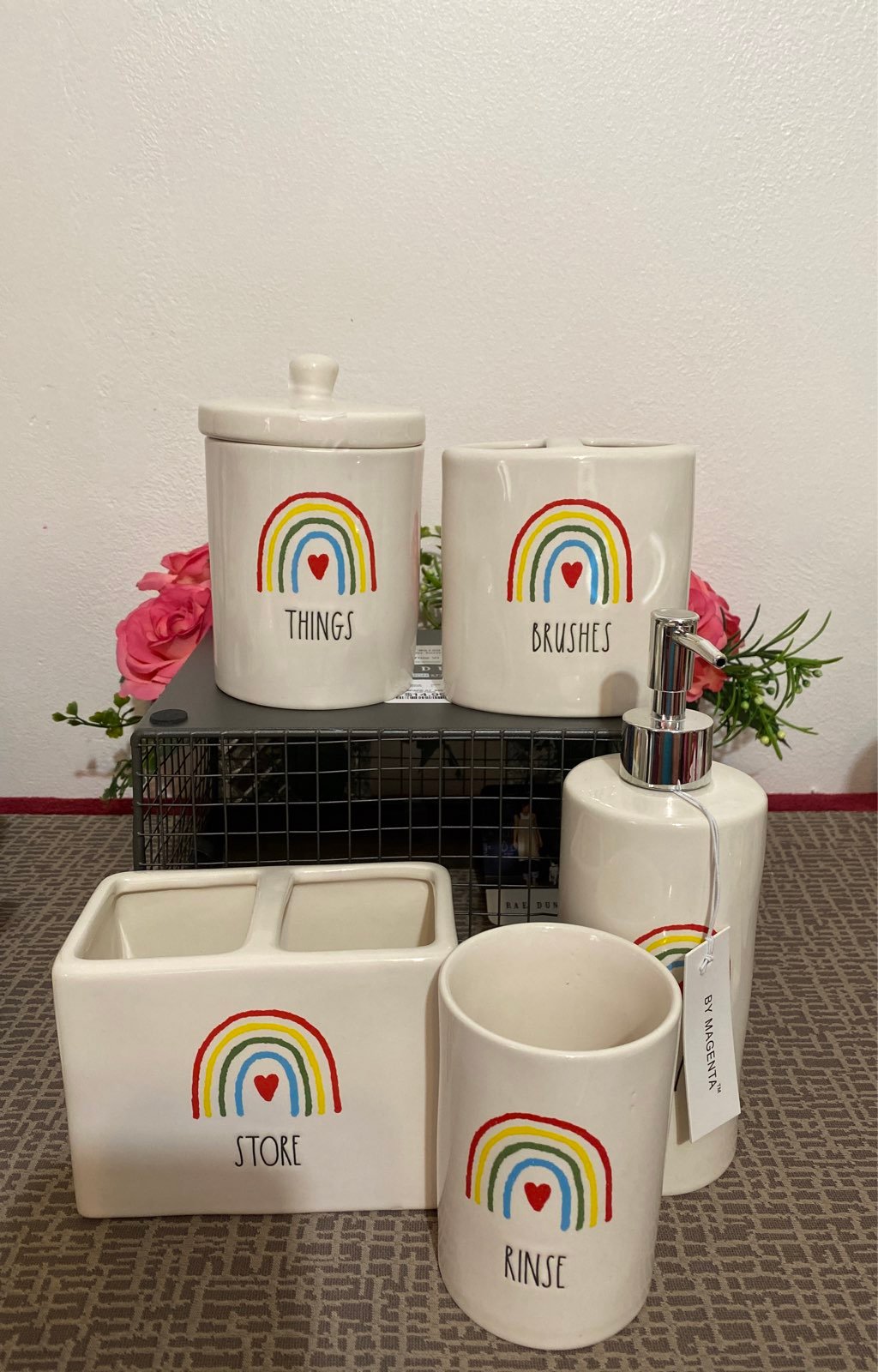 rae Dunn rainbow bathroom set