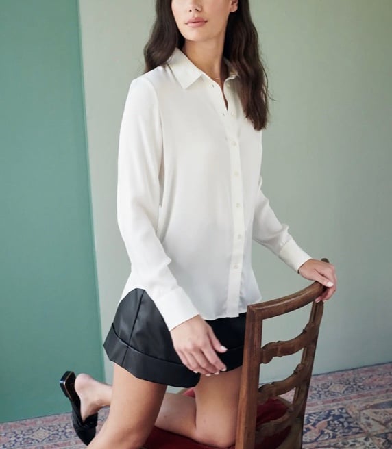 Quince Washable Stretch Silk Blouse ivory XL