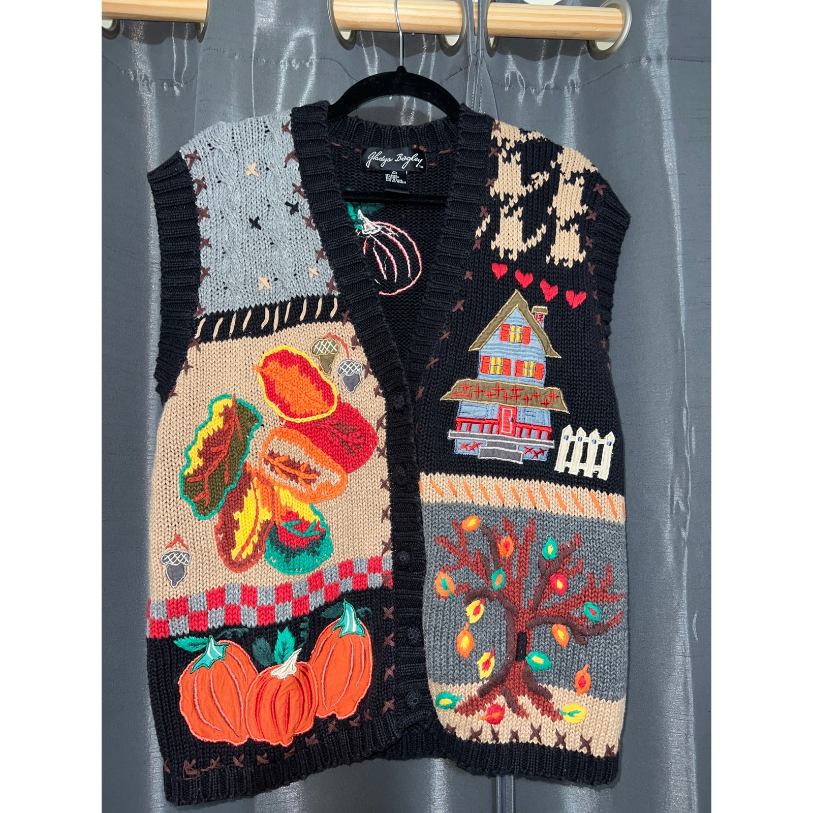 Ugly Halloween Sweater Vest Vintage Fall Pumpkins Size Medium