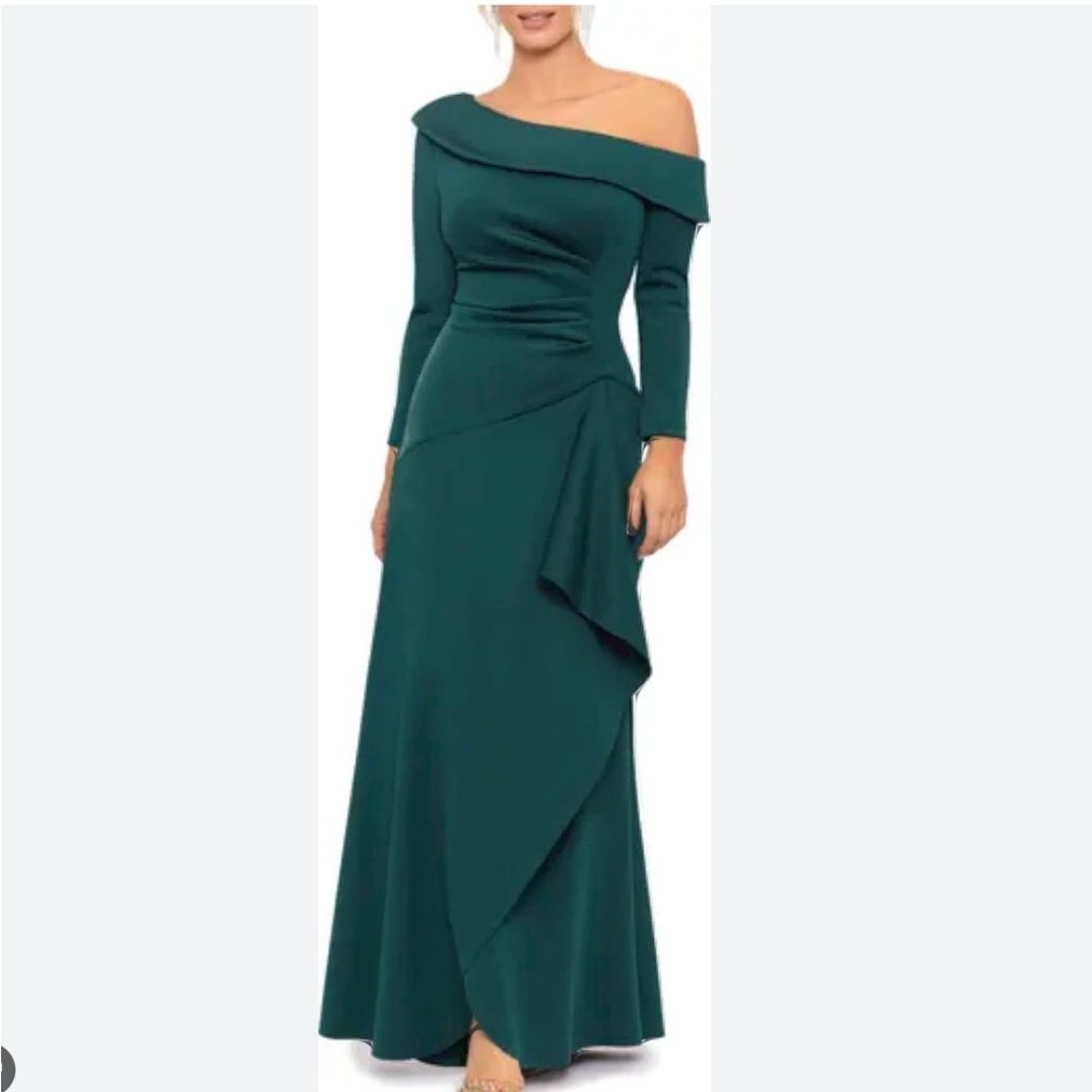 Xscape One Shoulder Scuba Crepe Gown Size 10 Women Color Hunter