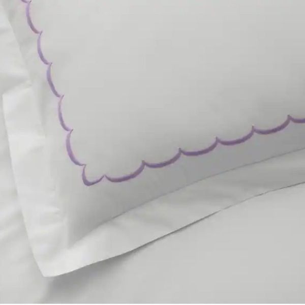 New The Company Store King Embroidered Scallop Lavender Geometric Sham 20x36