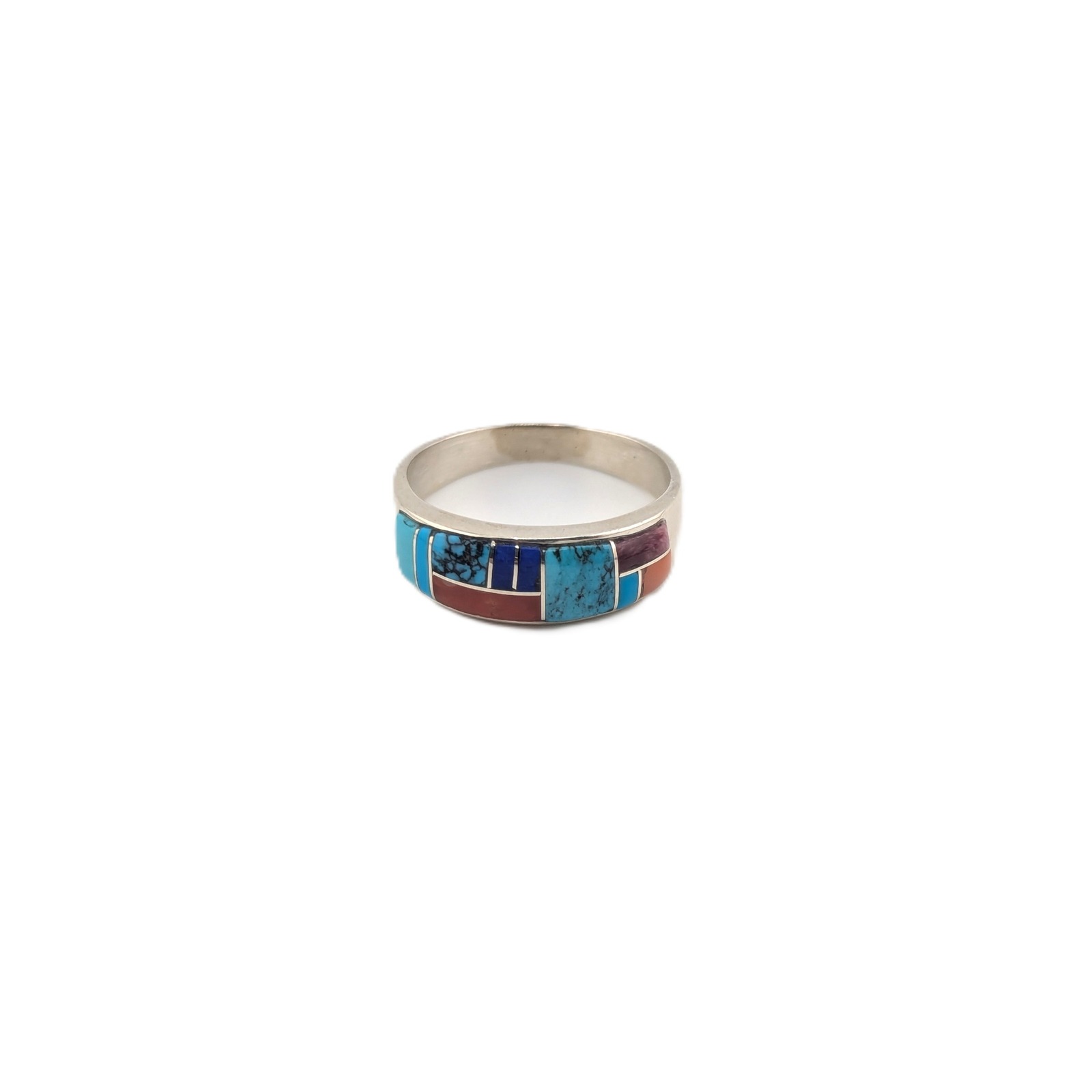 Handcrafted Navajo Inlay Multi Stone Ring Native American Jewelry Sz 9.5US  ***