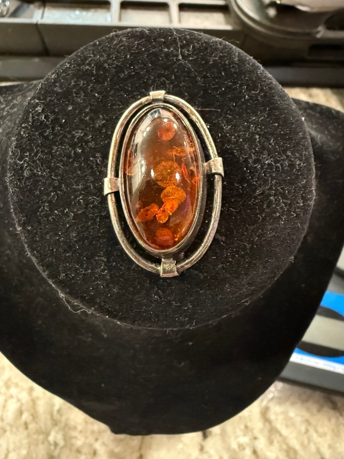 Stunning Vtg  Art Nouveau Sterling Silver 925 Baltic Amber Pin Brooch