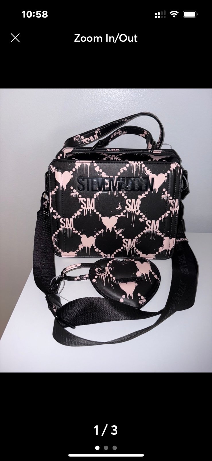 Steve Madden Halloween Bleeding Hearts Pink & Black Bevelyn Bag-free bag charm