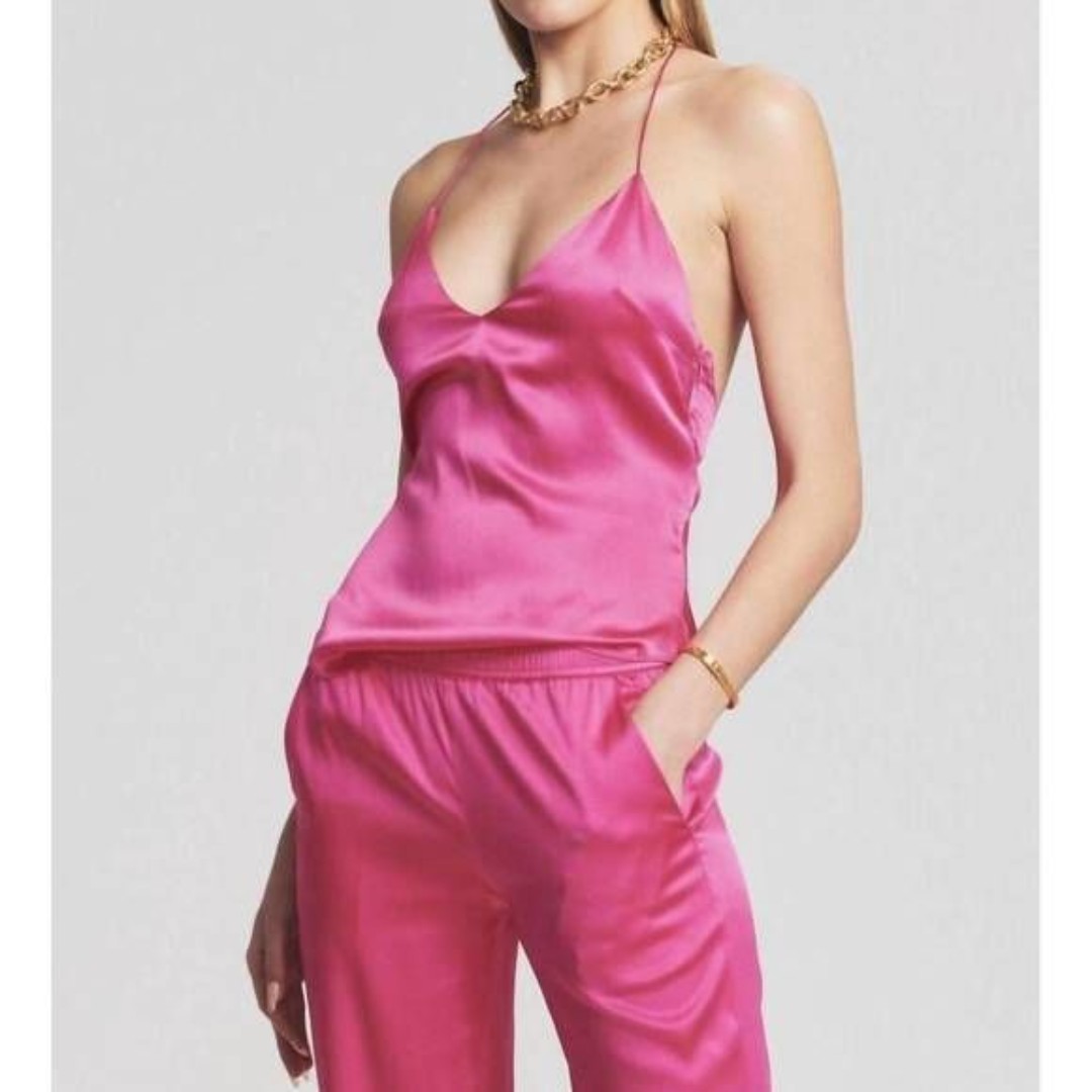 SER.O.YA NWT Rachel Silk Satin Halter Camisole Top  Fuschia Purple Revolve 0023