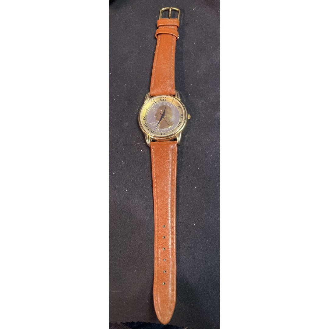 Claremont #26-185 U.S. 1967 Quarter Gold Lay Wrist Watch. Vintage Coin Watch