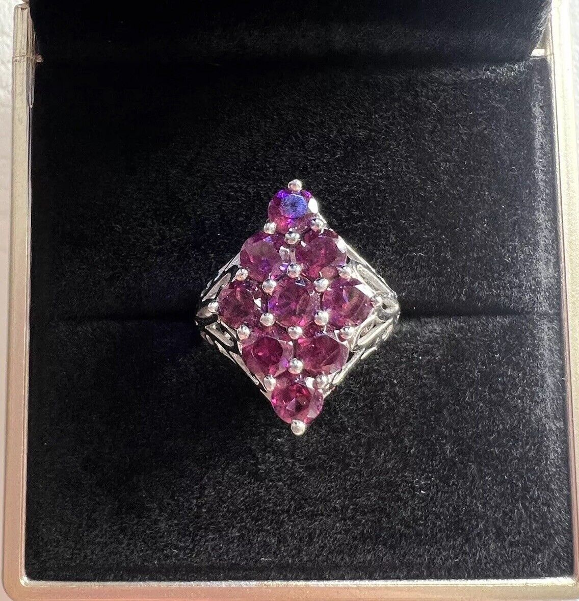 Garnet Rhombus Cluster Thailand 925 Sterling Silver Ring Sz 5.75