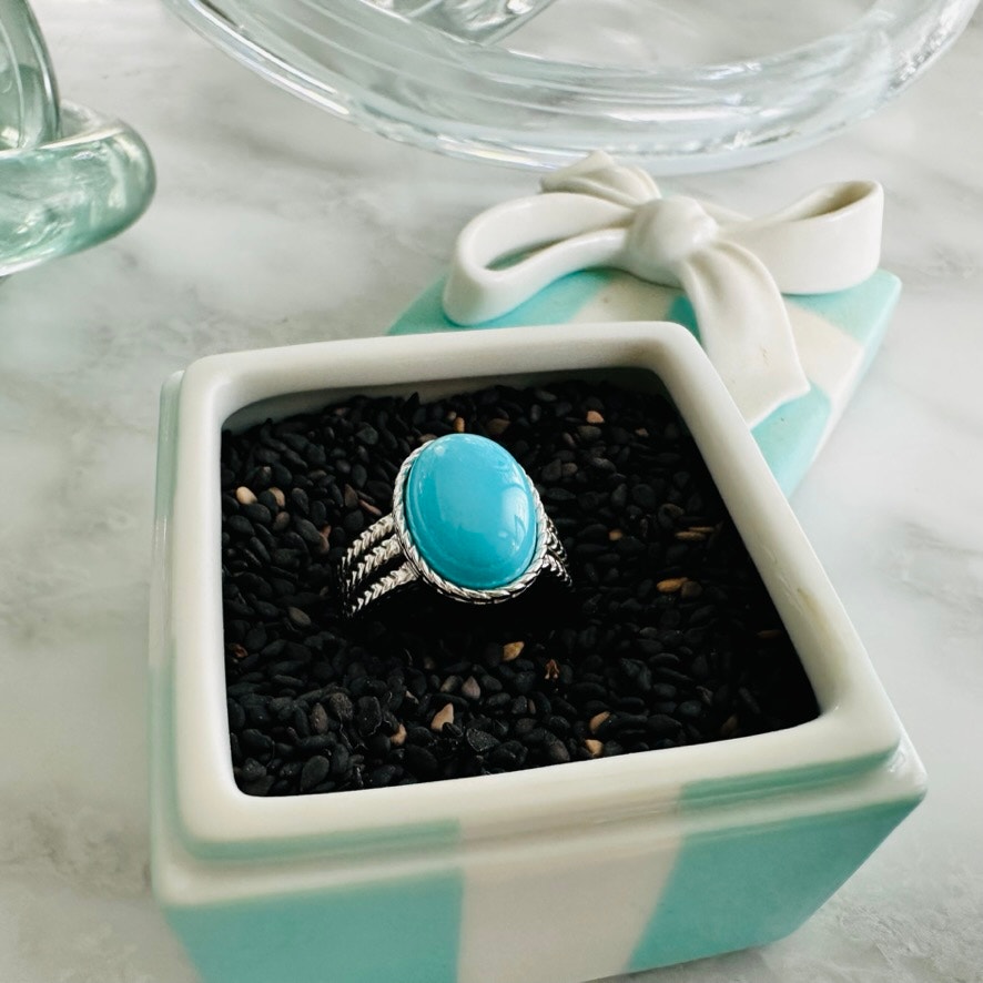 Turquoise Oval Bezel Set .925 Sterling Silver Braided Ring Size 7 Jay King