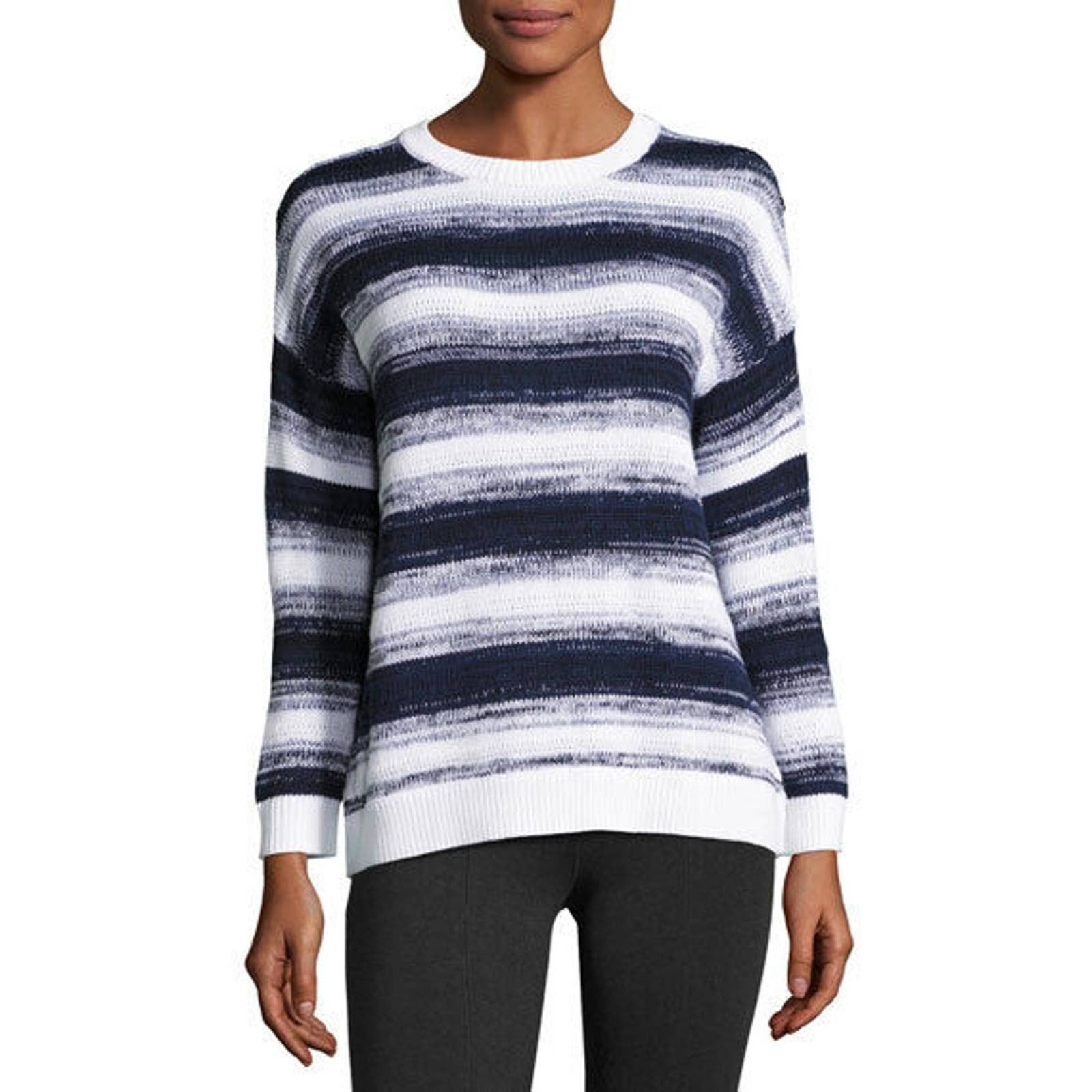 Vince Size XS Ombre Stripe Pullover Crewneck Sweater Navy Blue White 100% Cotton