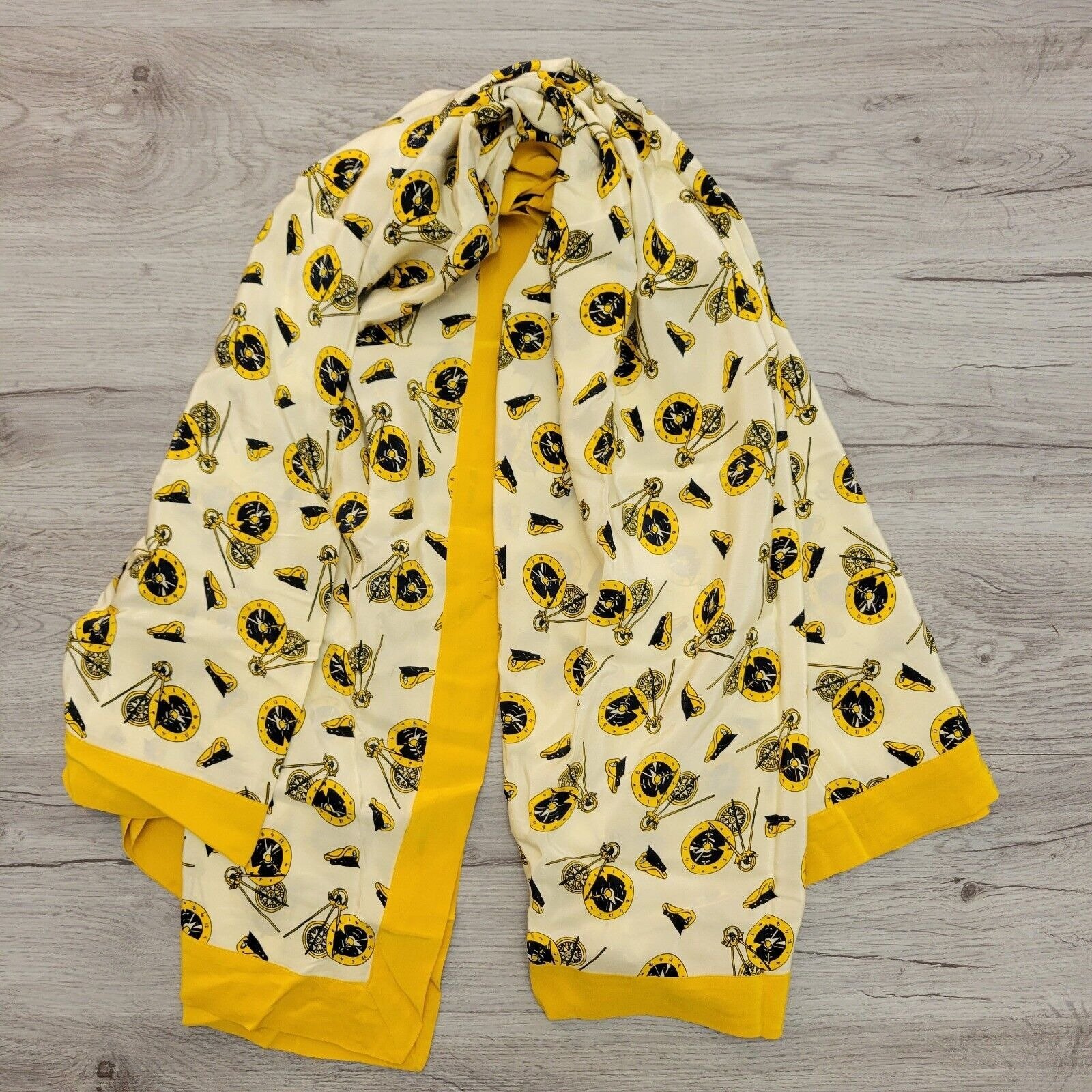 Magaschoni Silk Scarf Compass Captain Hat Print Yellow Trim Lightweight Elegant