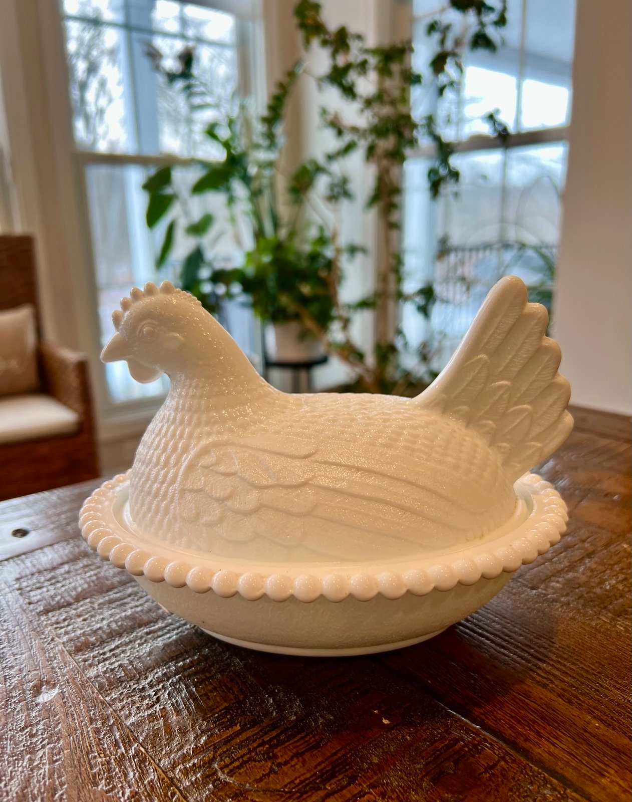 Vintage Indiana Milk Glass Hen on Nest