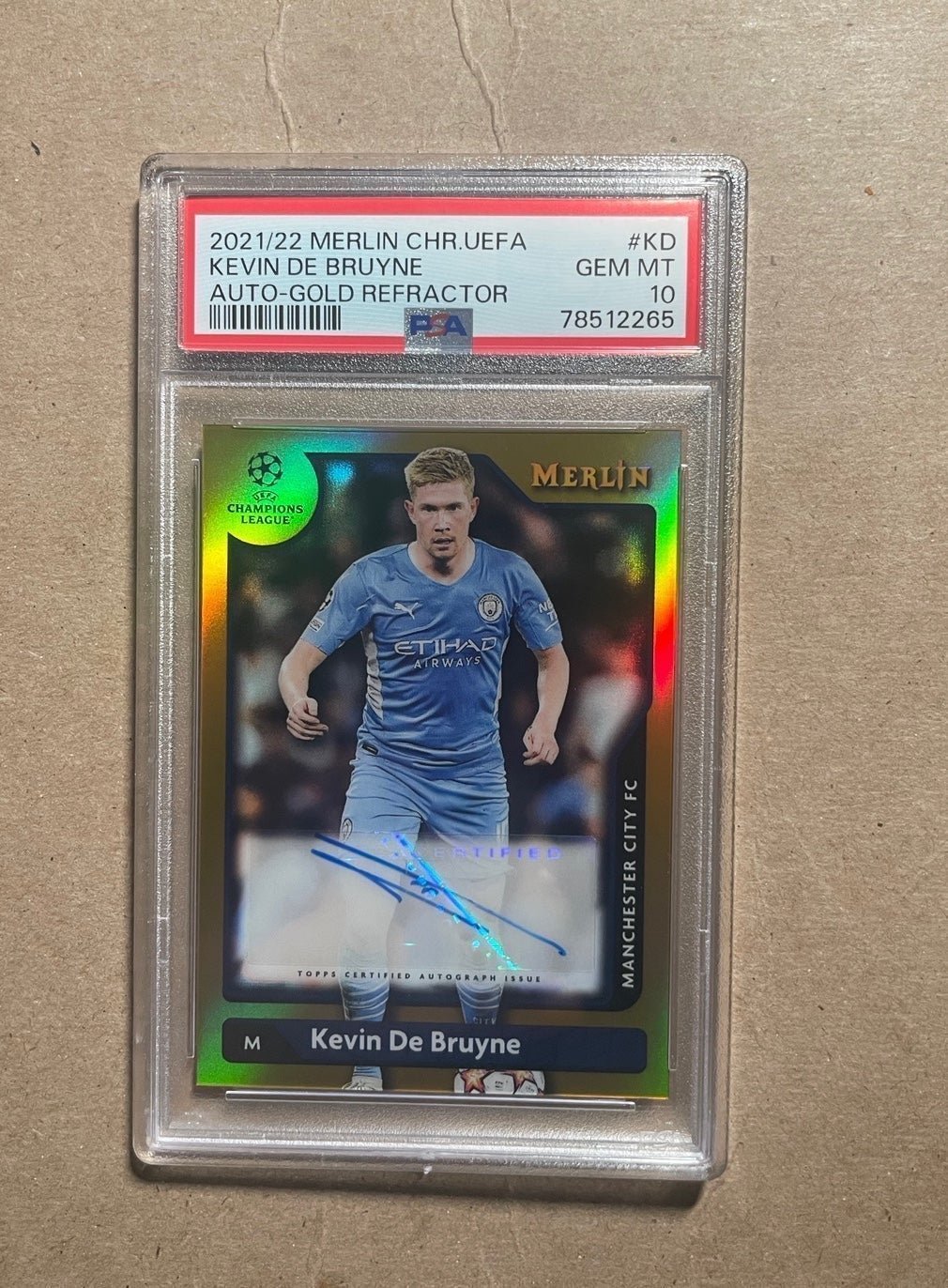 2021/22 Merlin chr UEFA Kevin De Bruyne Auto Gold refractor /50 PSA 10 GEM POP 1