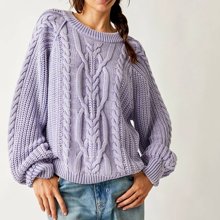 Free People Frankie Cable Knit Sweater In Heavenly Lavender XS
