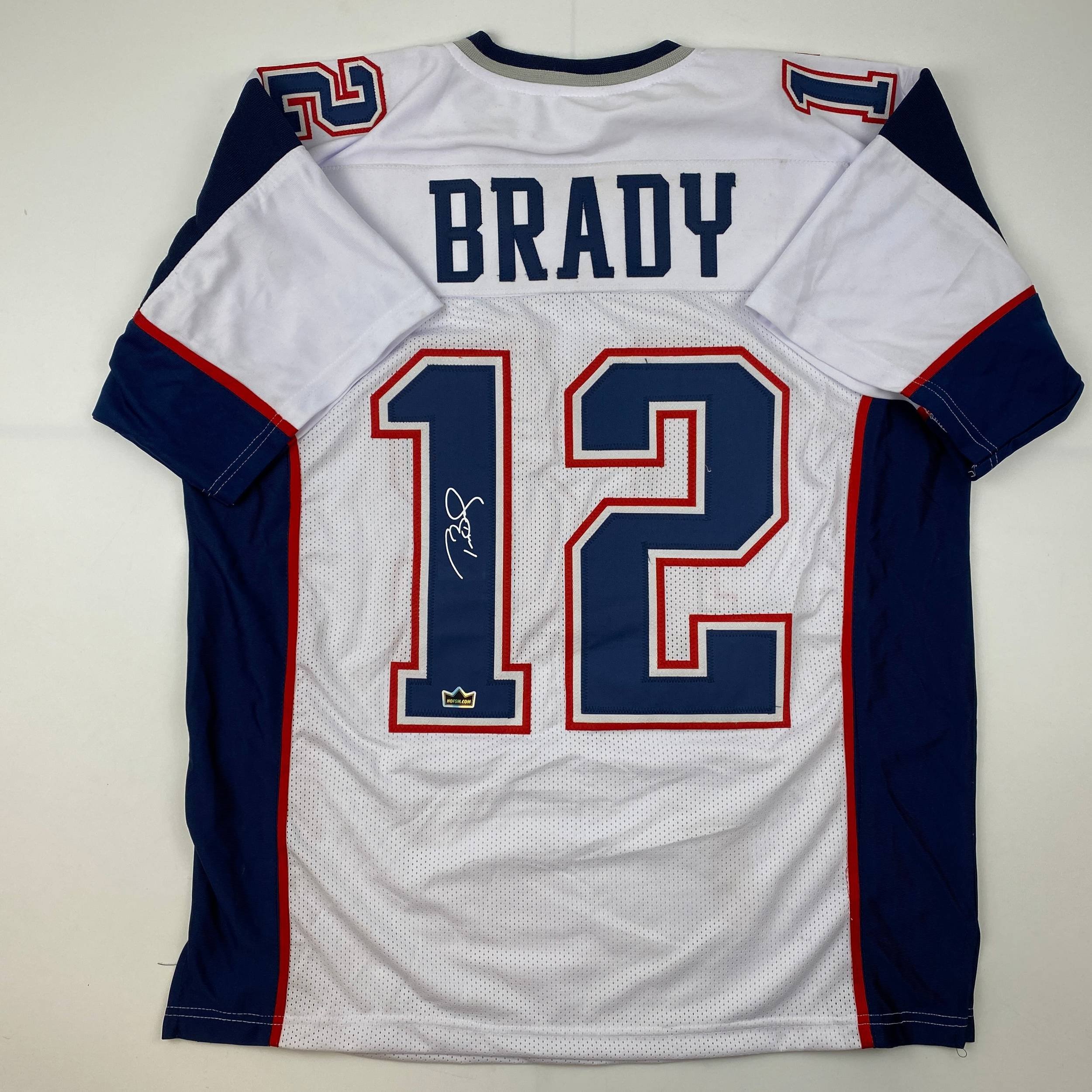 Facsimile Autographed Tom Brady New England White Auto Jersey Size Men's XL