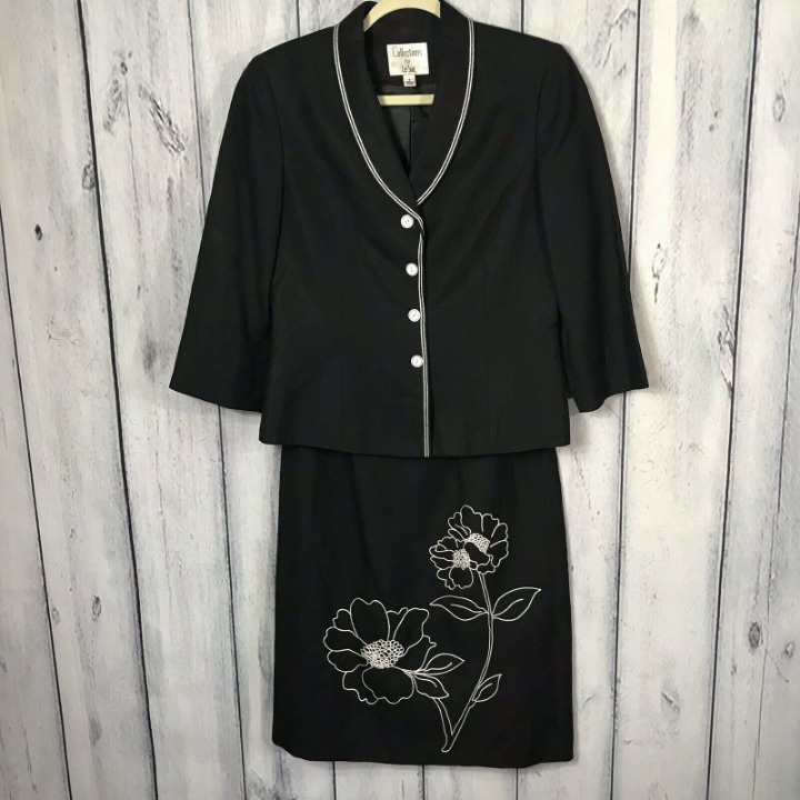 Le Suit Sz 6 Suit Jacket Skirt Black
