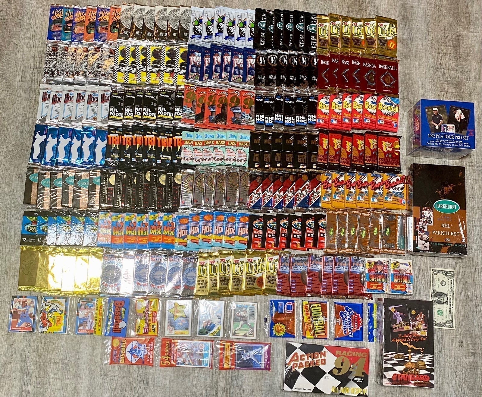 lot has 210 Factory Sealed Packs 4 Sealed Boxes all Sports Total 342 Packs