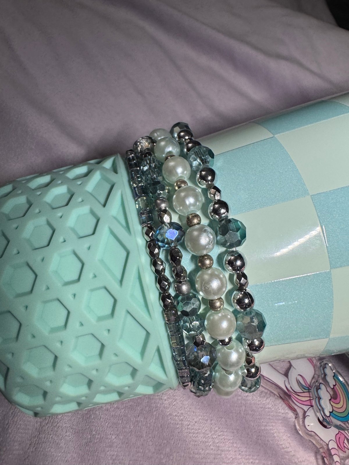 Green and Pearl Tumbler Bracelets