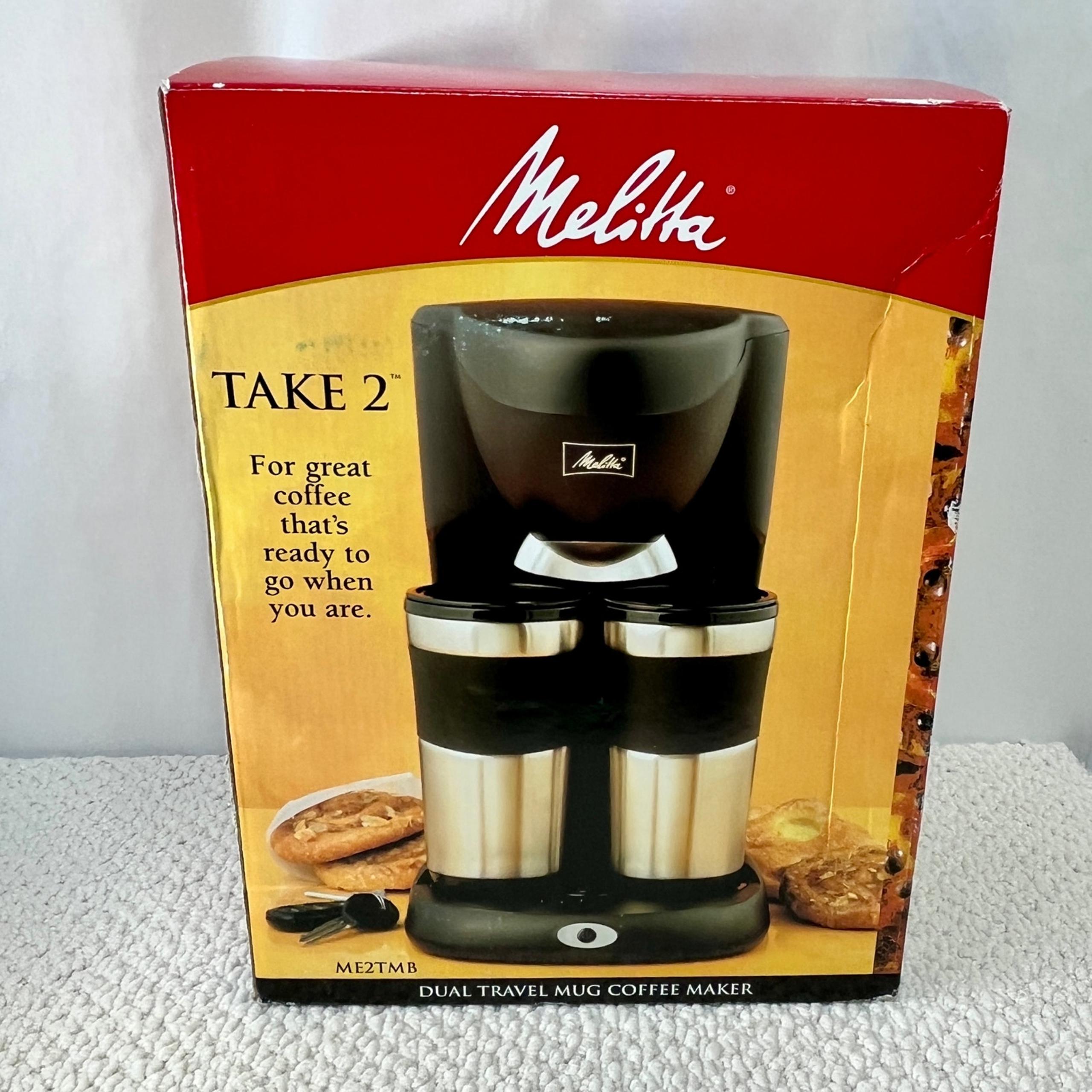 Melitta Take 2 Dual Travel Mug Coffeemaker New ME2TMB Stainless Steel 2003