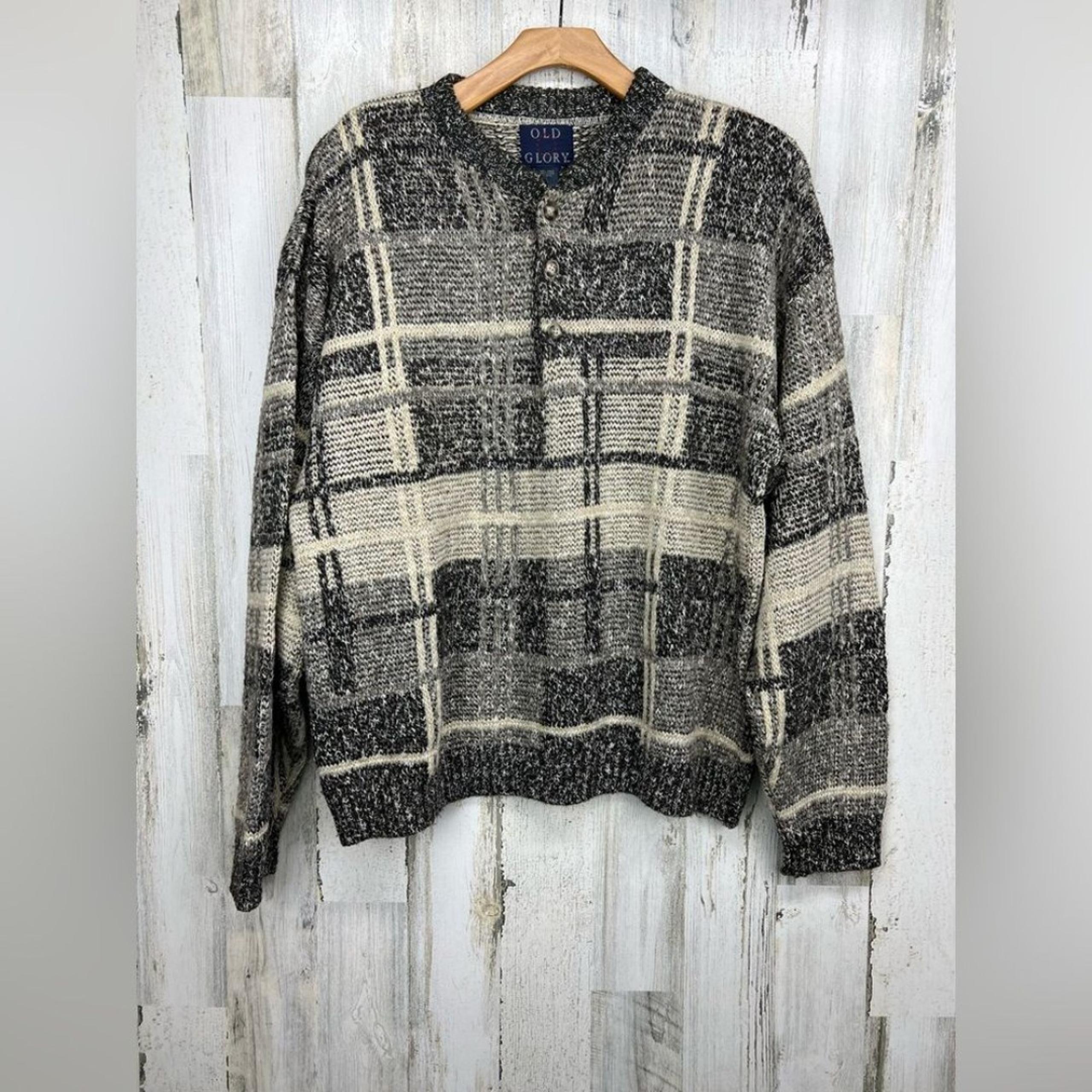 Vtg Old Glory Henley Sweater, large
