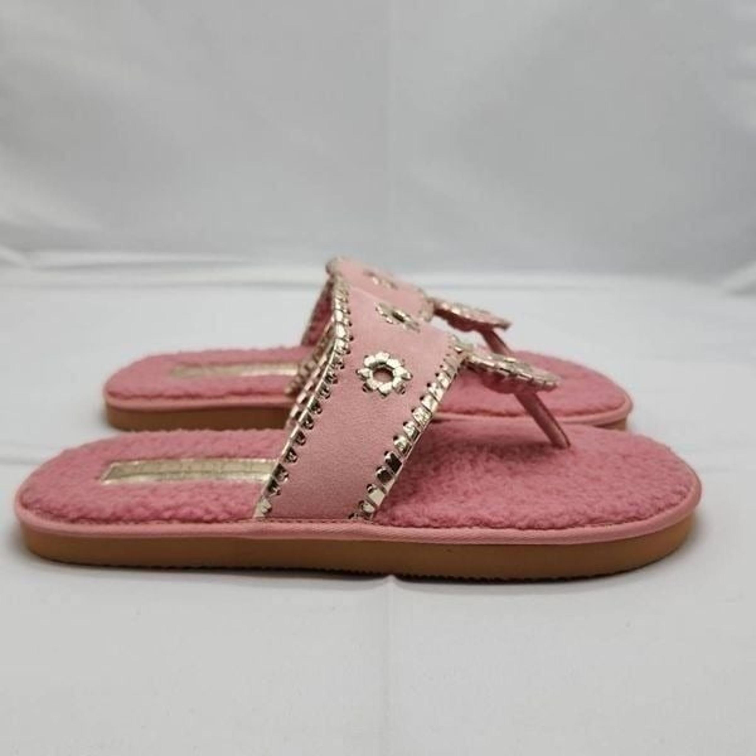 Jack Rogers Women's Faux Fur Round-Toe Slip-on Slipper Sandals Pink Size 7M