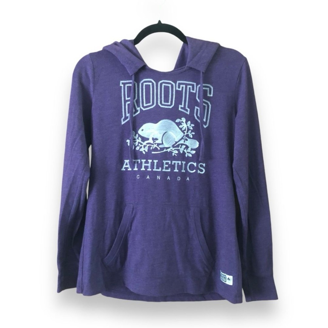 Roots Canada Athletic Purple Embroidered Purple Hoodie Sweatshirt Size Medium