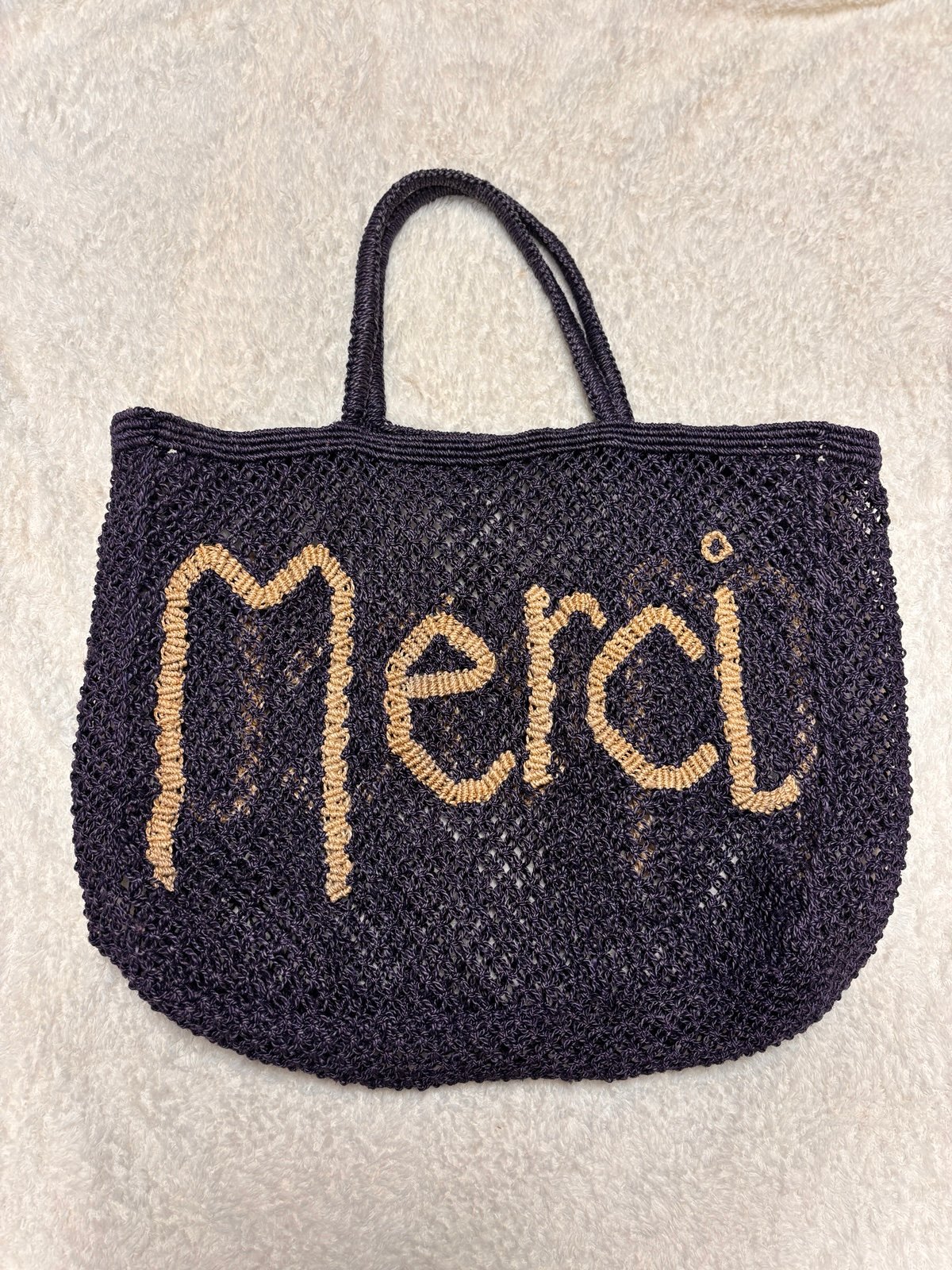 ORIGINAL JACKSONS JUTE BAG. Navy Color MERCI beau coup Large Tote Handmade Bag