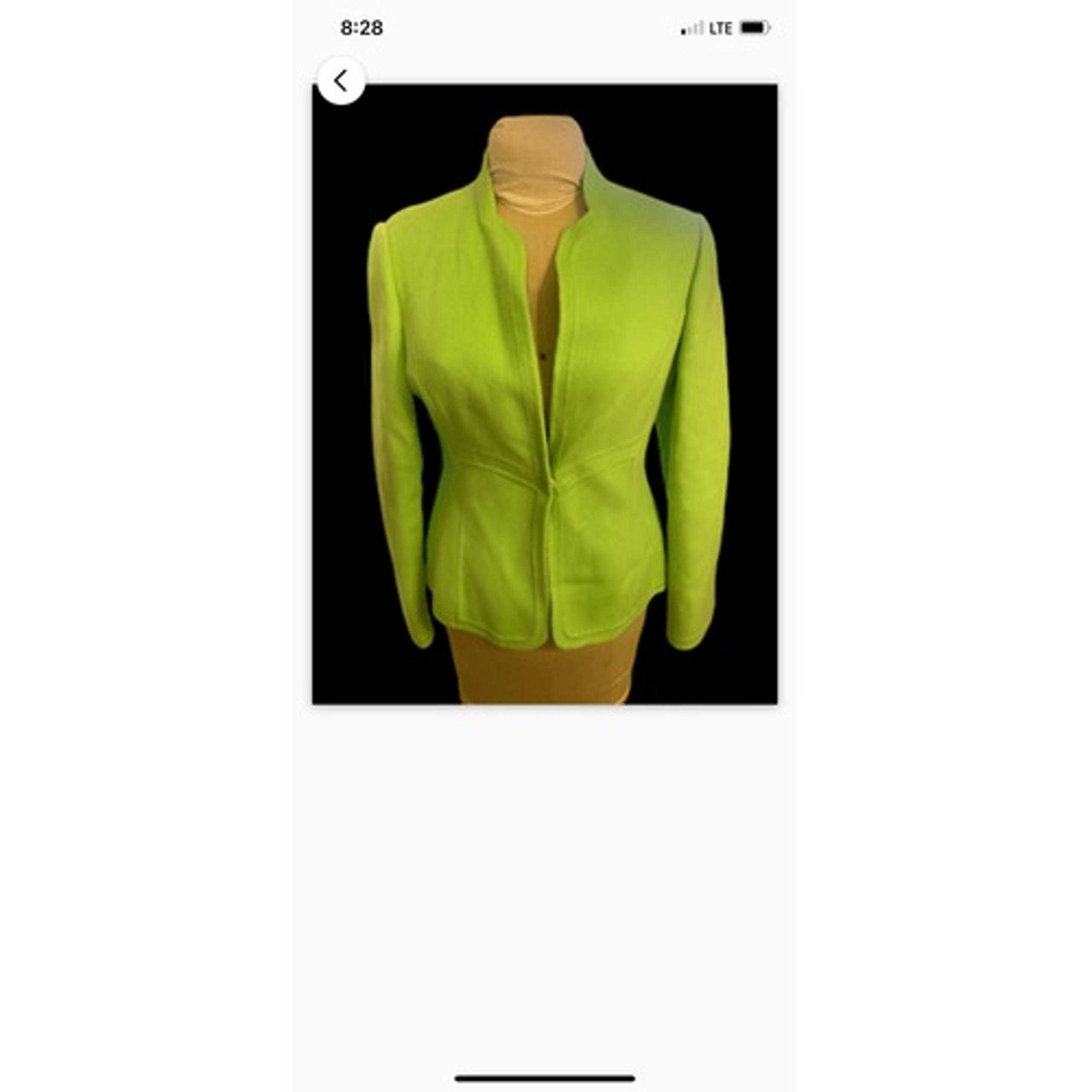 Single Snap Neon Green Wool Blend Blazer by Carlisle.  Sz. 10 Peplum Silhouette