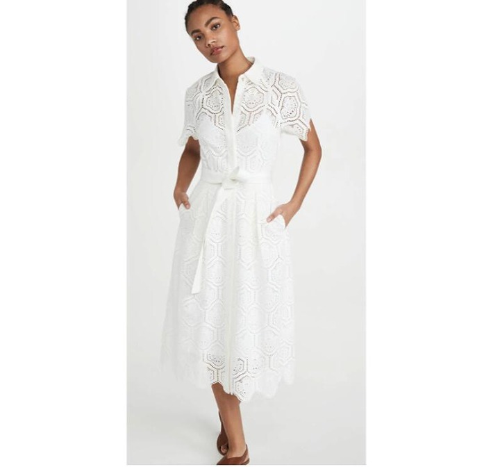 Savannah White Eyelet Giraffe Button Down Midi Dress