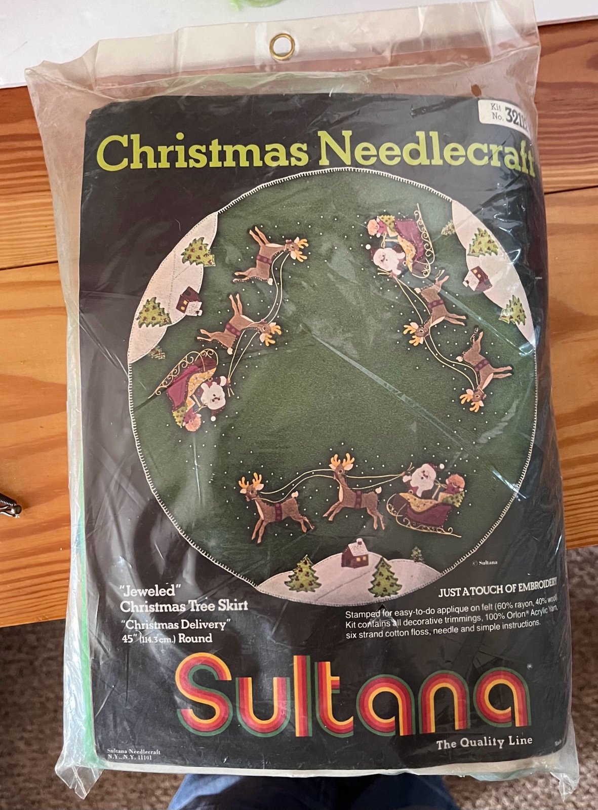 Vintage Sultana Jeweled Christmas Delivery Tree Skirt 45 Round Santa Reindeer