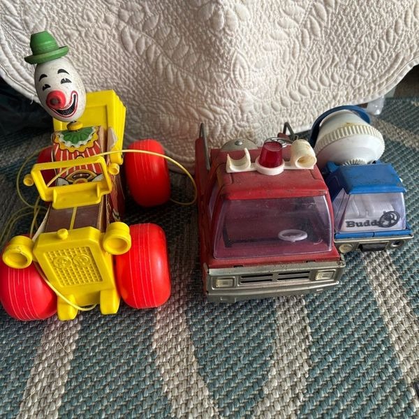 Vintage Toy car set - Yellow blue Red metal fisher price buddy