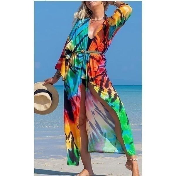 Boho Rainbow Print Kimono Cardigan Coverup