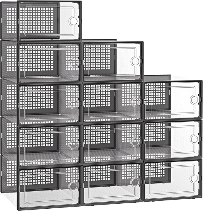 Shoe Organizers Storage Boxes for Closet, 12 Pack Clear