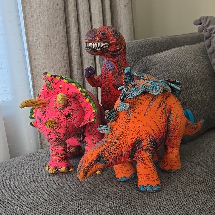 Set of 3 Dinosaur Plush Toys Applause Determined Productions 1992 Vintage