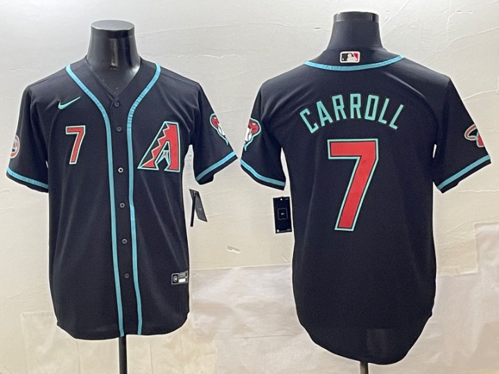 Men's Black Baseball Jersey - Player Carroll #7 - Custom Sportswear