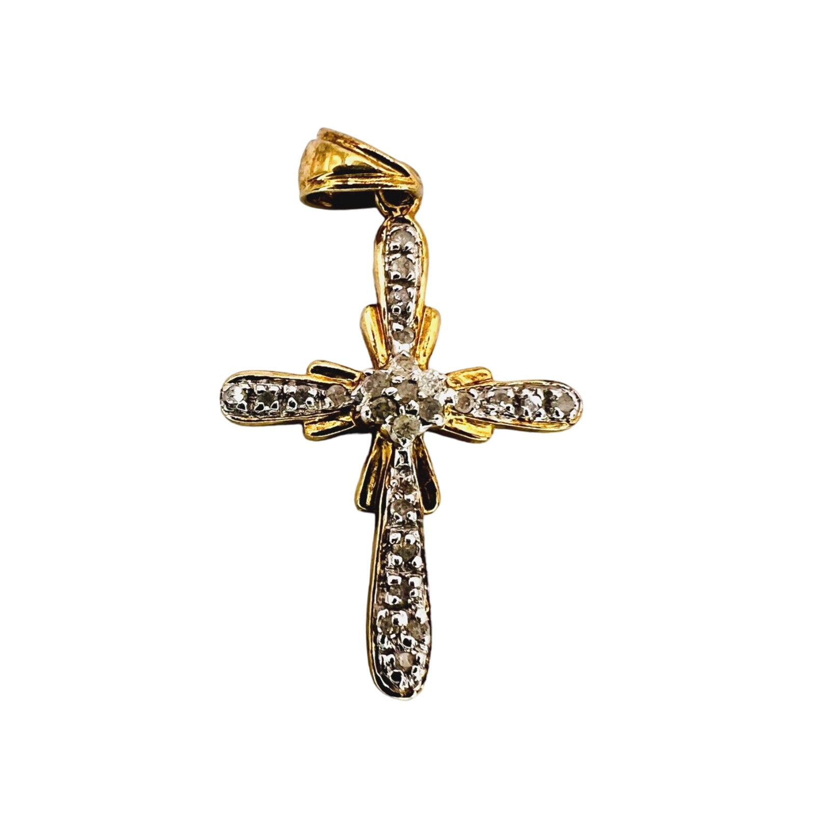 Vintage 10K Solid Yellow Gold 0.25 CTTW Diamond Cross Pendant
