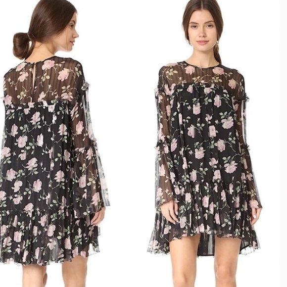 Ulla Johnson Silk Floral Dahlia Long Sleeve Dress