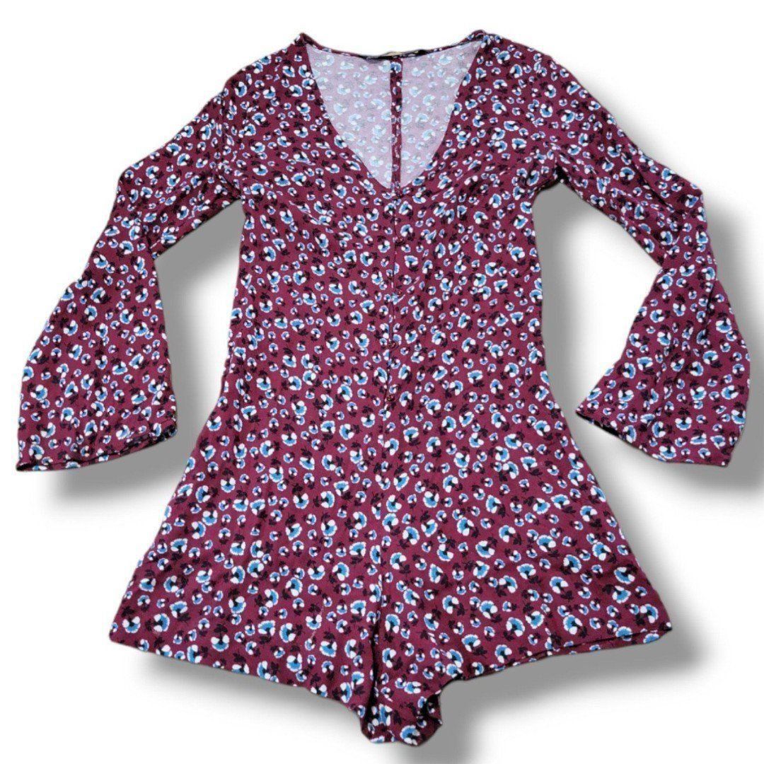 Zara Romper Size Small S Women's ZARA Trafaluc Romper Floral Long Sleeve Viscose