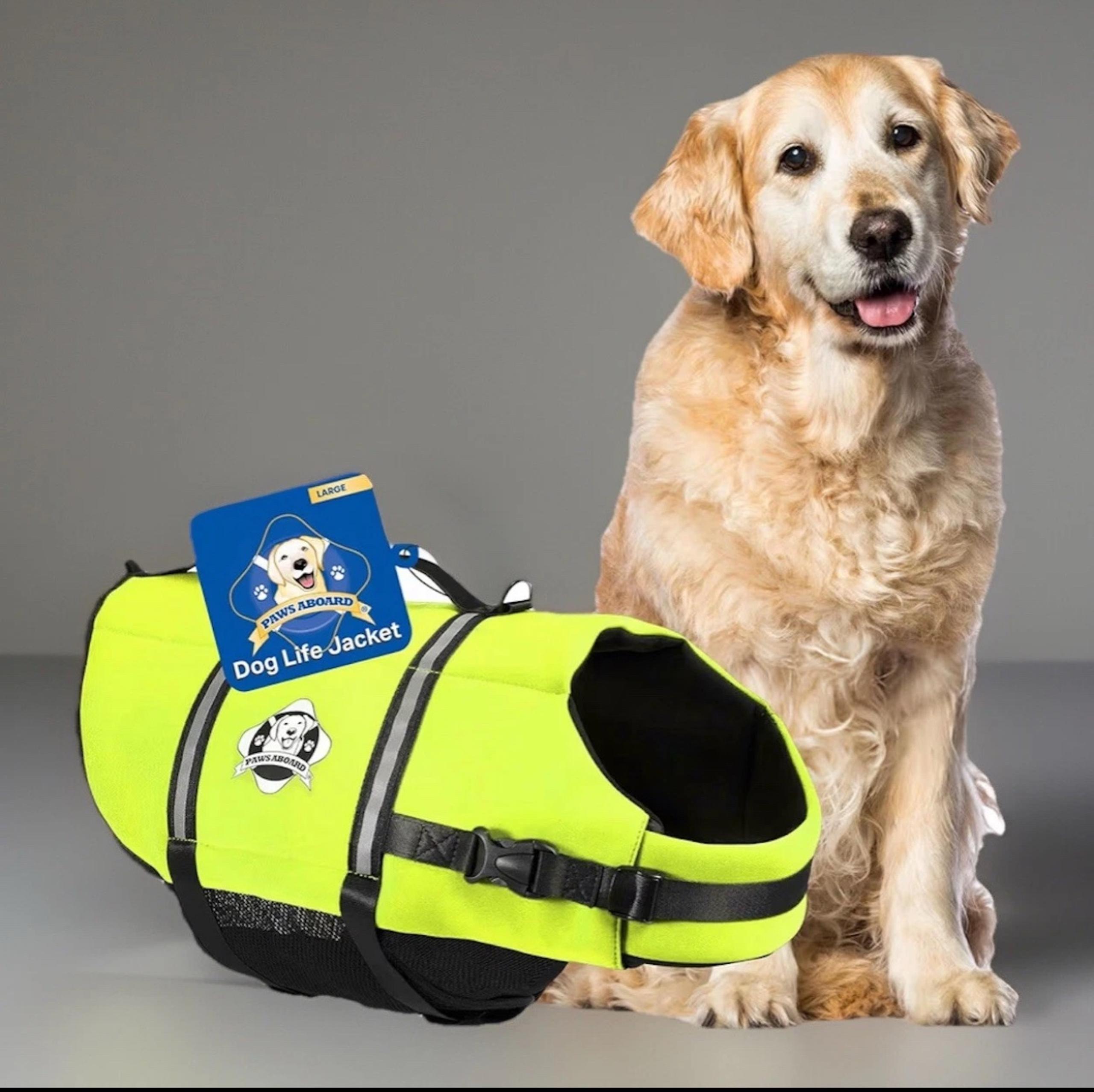 Dog Life Jacket PAWS ABOARD Size L Neon Yellow Adjustable Staps- Used Once